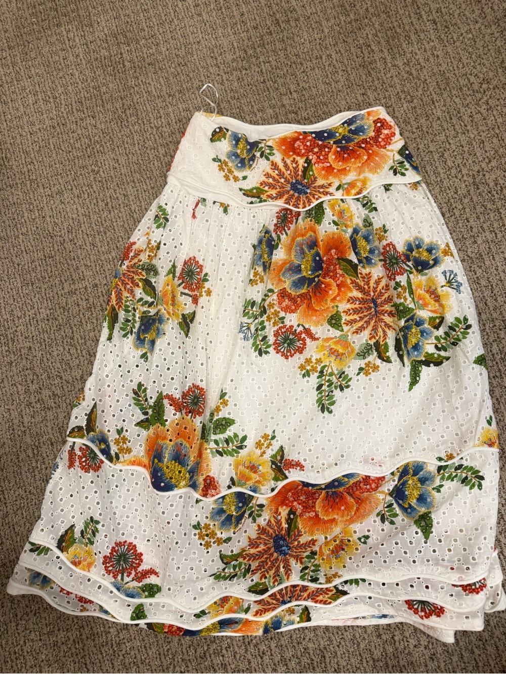 Farm Rio White Eyelet Midi Skirt with Bright Floral Print NWT - Picture 4 of 4